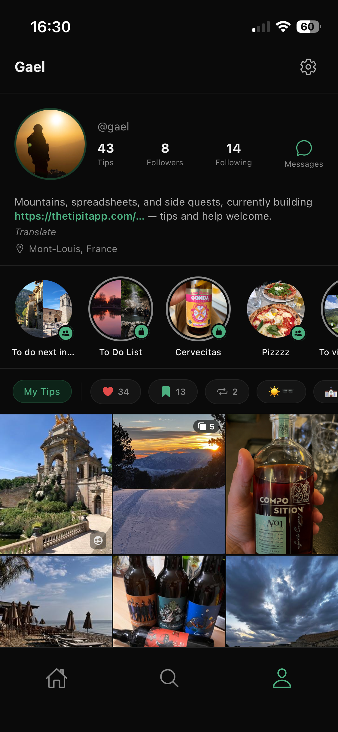 tipit profile with tips and lists
